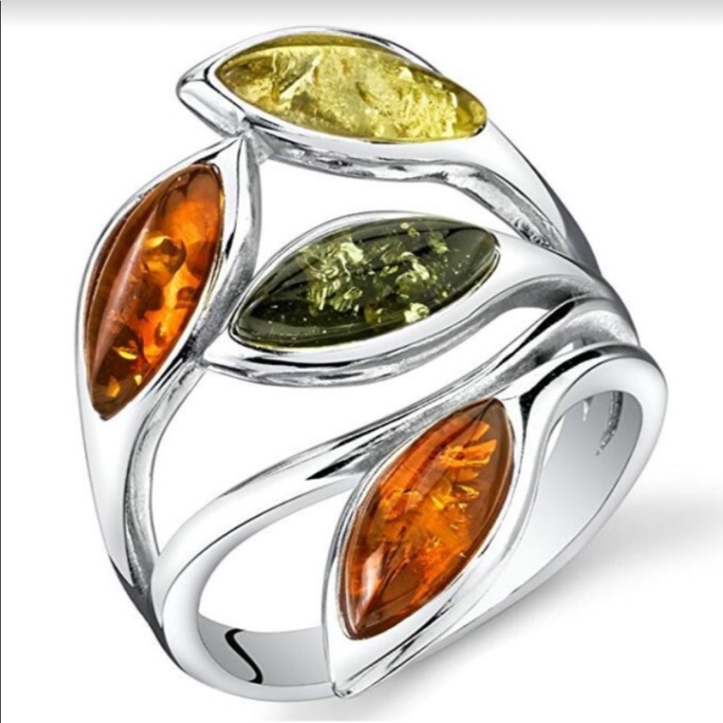 Amber Leafs Silver Ring.